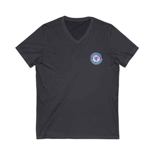 AdvanceCare Unisex Jersey Short Sleeve V-Neck Tee in dark colors